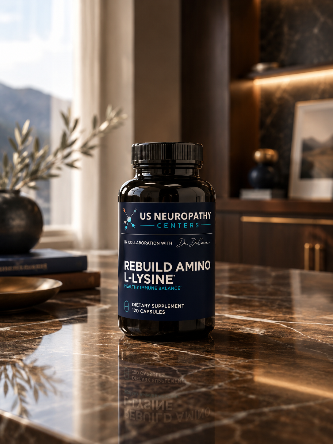 Rebuild Amino L-Lysine supplement bottle, 120 capsules